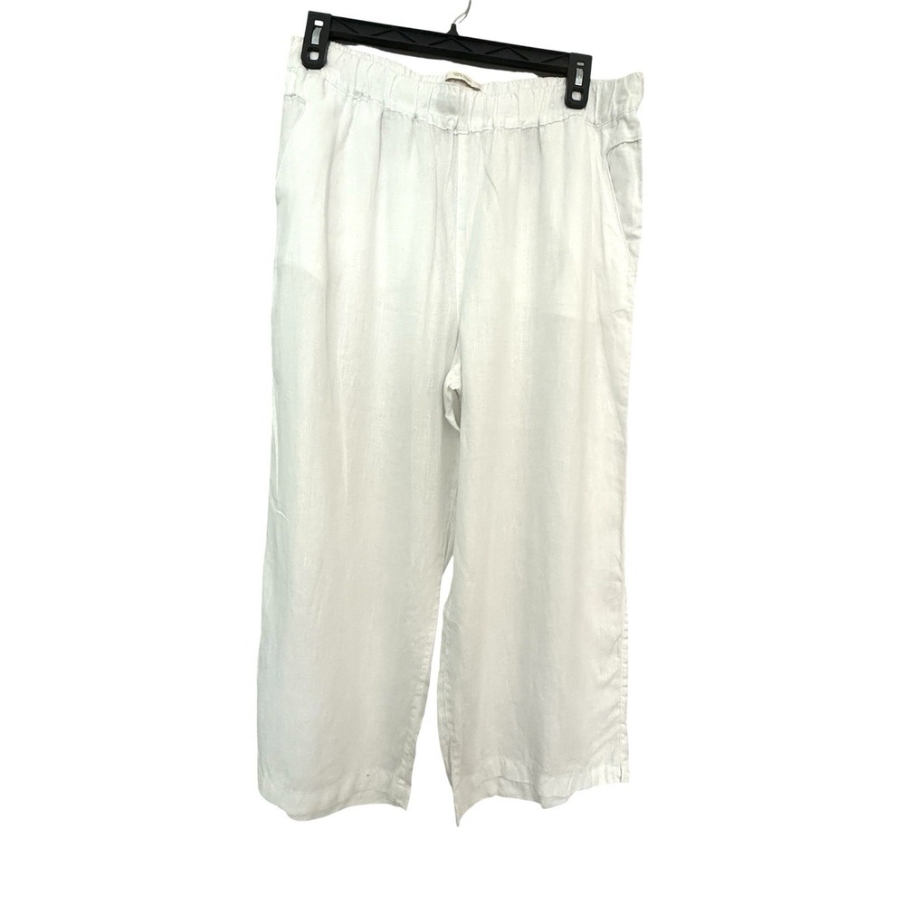 Cynthia Rowley Linen Wide Leg Pull-On Cropped Pants White Sz XL Beach Resort